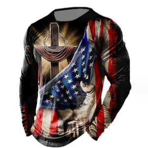 Trendy New Long Sleeve T-Shirt Summer 3d Digital Printing Flag T-Shirt