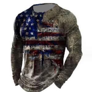 3d Digital Printing Flag T-Shirt Cross Men'S Long Sleeve Half Round T-Shirt