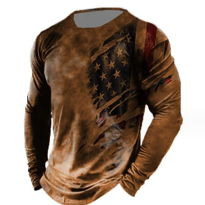 3d Digital Printing Flag Long Sleeve Cross Men'S T-Shirt