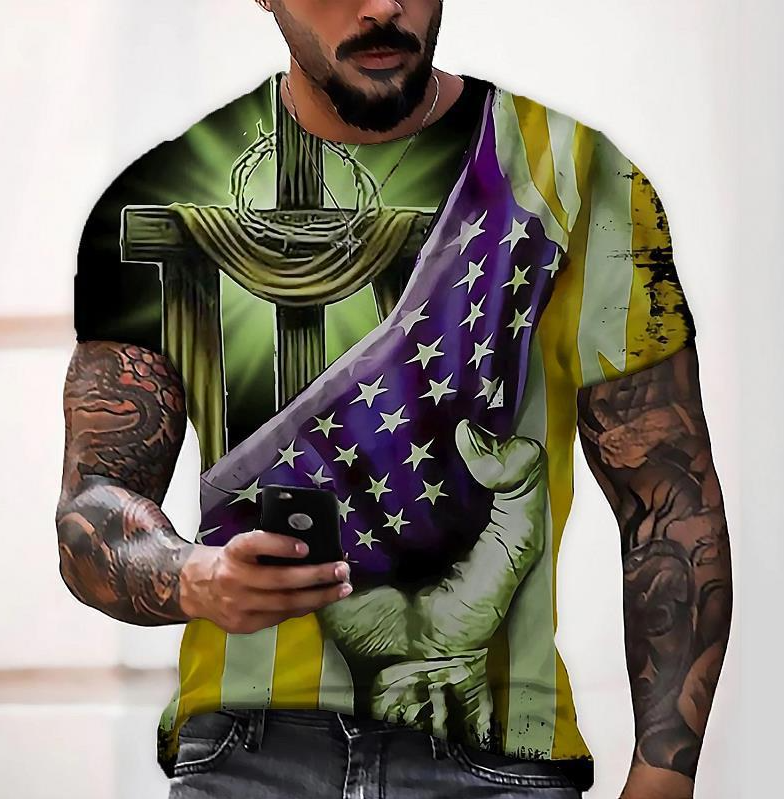 Cross Men'S Short Sleeve Half Round 3D Printing T-Shirt Summer