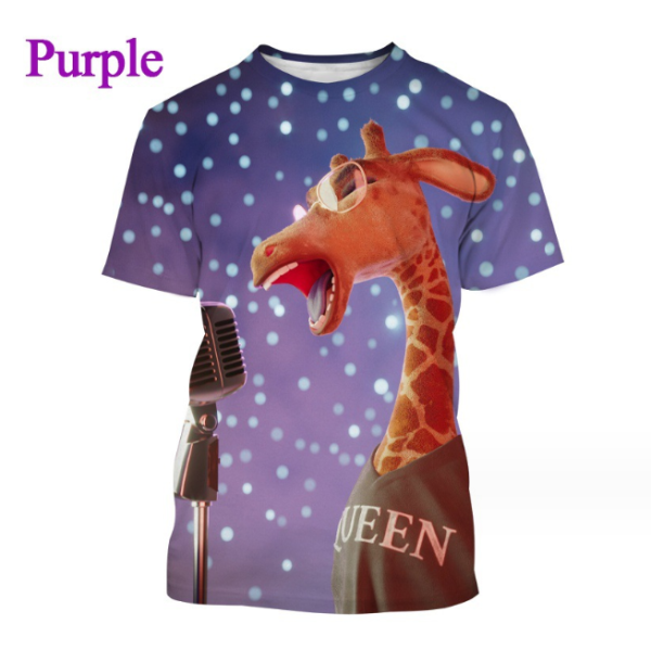 (Purple Cartoon Giraffes)T-shirt Hip-hop Series Digital 3D Printing Men's Street Short-sleeved Sports Oversize T- shirt