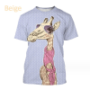 (Beige Cartoon Giraffes)T-shirt Hip-hop Series Digital 3D Printing Men's Street Short-sleeved Sports Oversize T- shirt