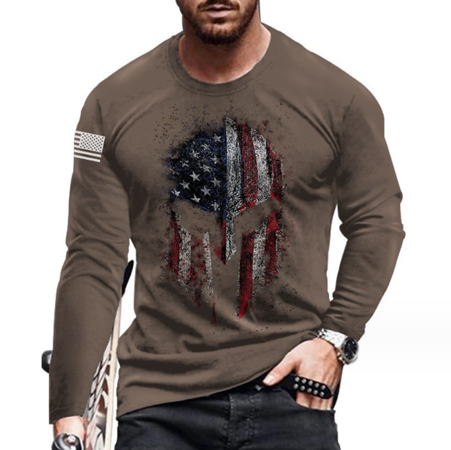 American Flag Printing Long Sleeve Men's Comfortable Breathable Digital Print Long Sleeve T-Shirt