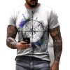 Boat Anchor Print Men's T Shirt Fashion Summer O-Neck Short Sleeve Casual Loose T-Shirt