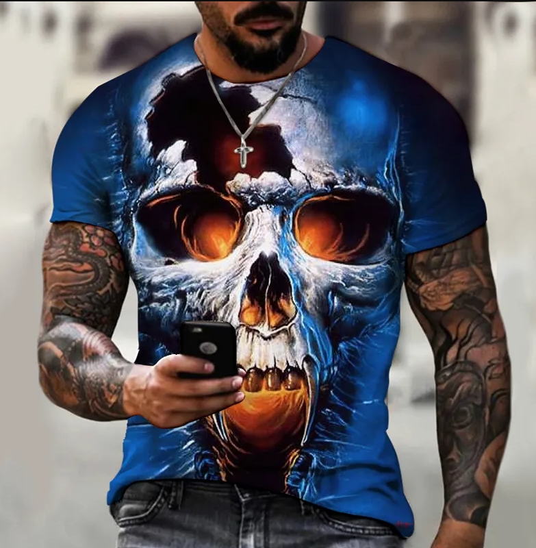 Horror Series Skull Head Men's Clothing 3D Printed O-neck T-shirt Cool Thrilling Theme Loose Oversize