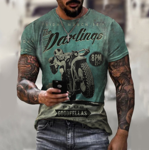 New Motorcycle Short Sleeve Body Fit Men's Shirt Printed T-shirt