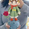 Little prince and his rose woven DIY material bag wool hook needle cute doll handmade handmade gift