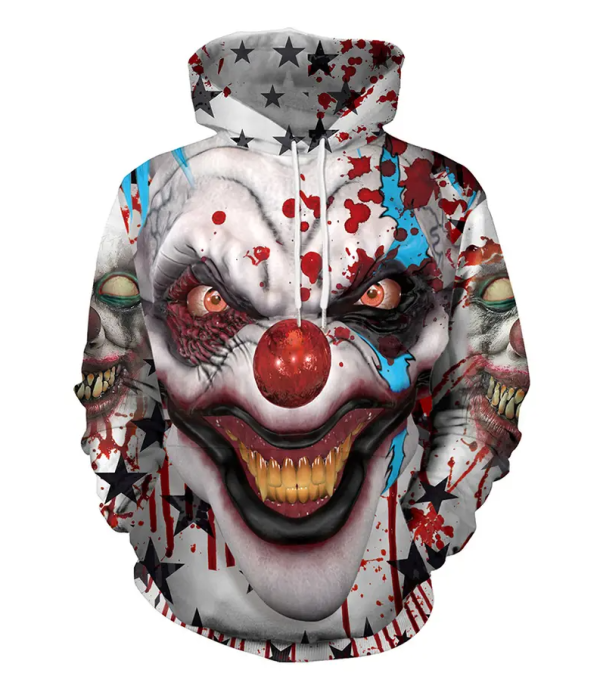 Halloween sweatshirts thriller joker clown printing loose hoodies men(White)