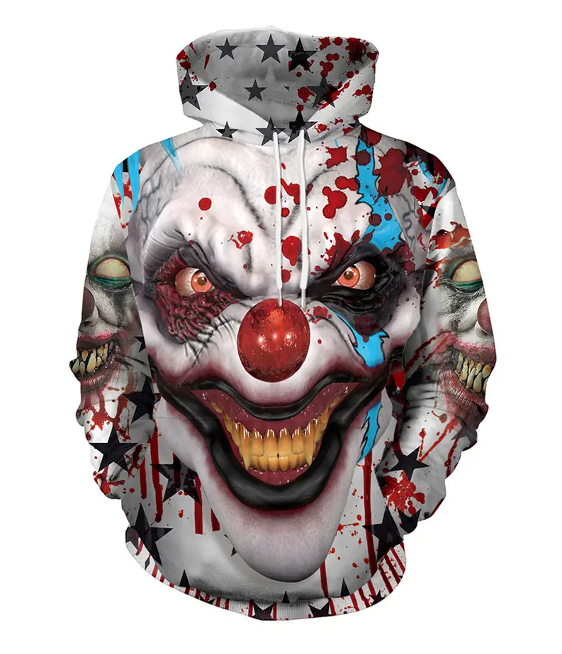 Halloween sweatshirts thriller joker clown printing loose hoodies men(White)