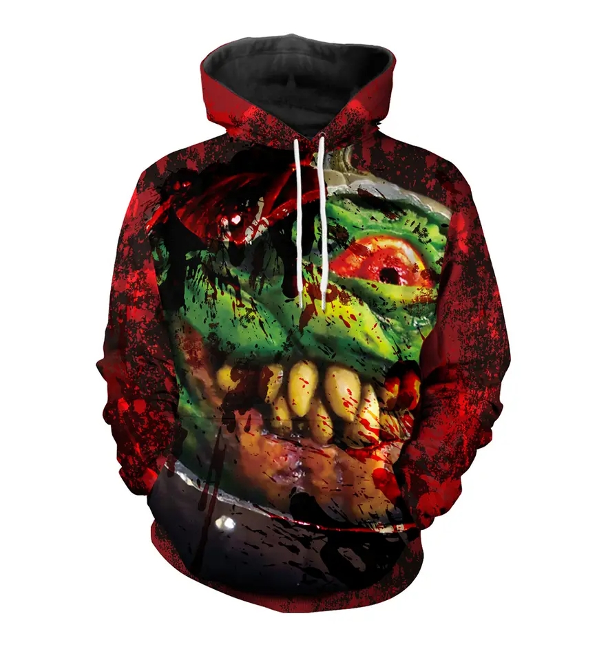 Green Piranha Printing Hoodies Comfortable Sublimation Graphic Pullover Hoodies For Man