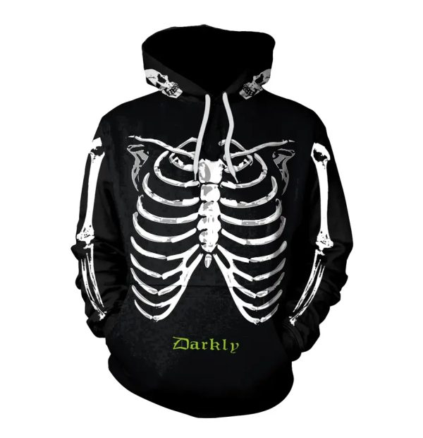 3D Digital Printed The Skeleton Pattern Men Streetwear Unique Crewneck Hooded Sweatshirt