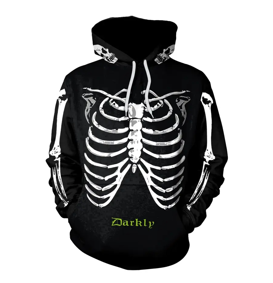 3D Digital Printed The Skeleton Pattern Men Streetwear Unique Crewneck Hooded Sweatshirt