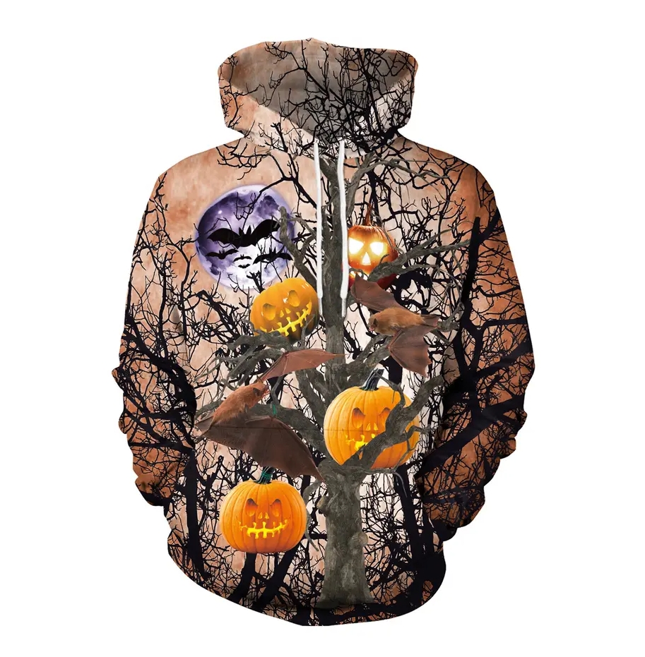 Halloween Pumpkin Head Design Breathable Wear Sweat Shirts Hoodies For Men And Women
