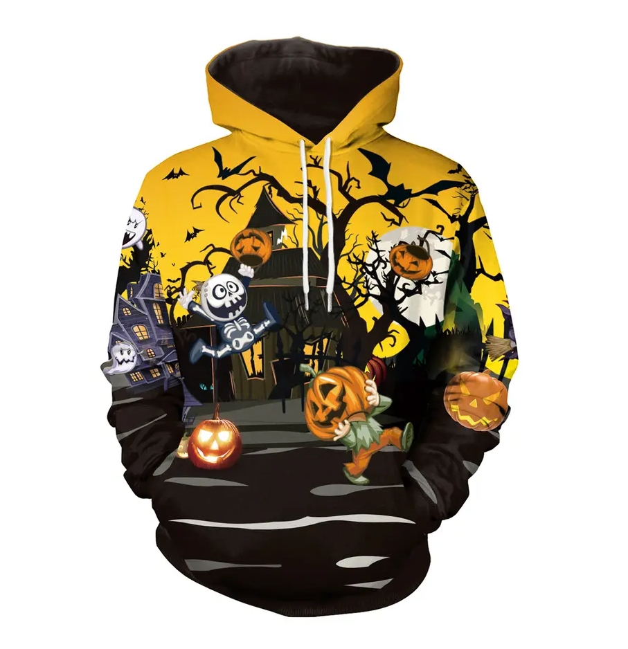Halloween Pumpkin Head Design Breathable Wear Sweat Shirts Hoodies For Men And Women