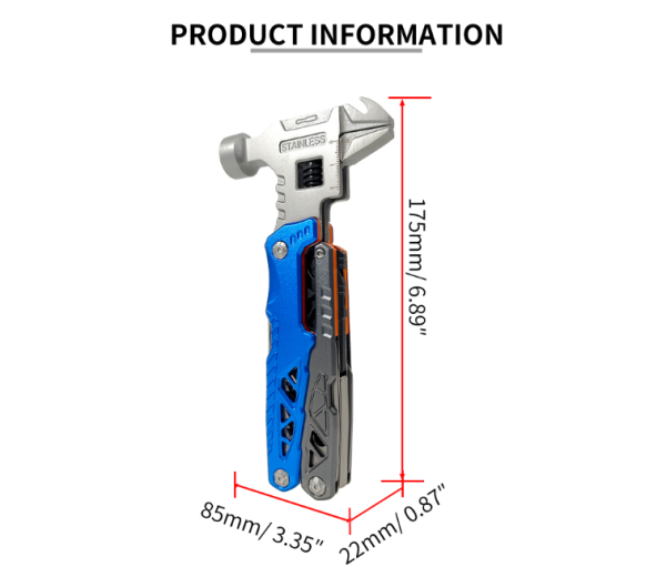 Outdoor Camping Survival Wrench Hammer Metal Stainless Steel Multi Function Folding Mace Pliers Tool Customized Pouch