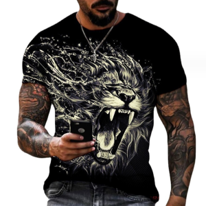 Big Lion T-shirt 3D Digital Printing Round Neck Short Sleeve Breathable