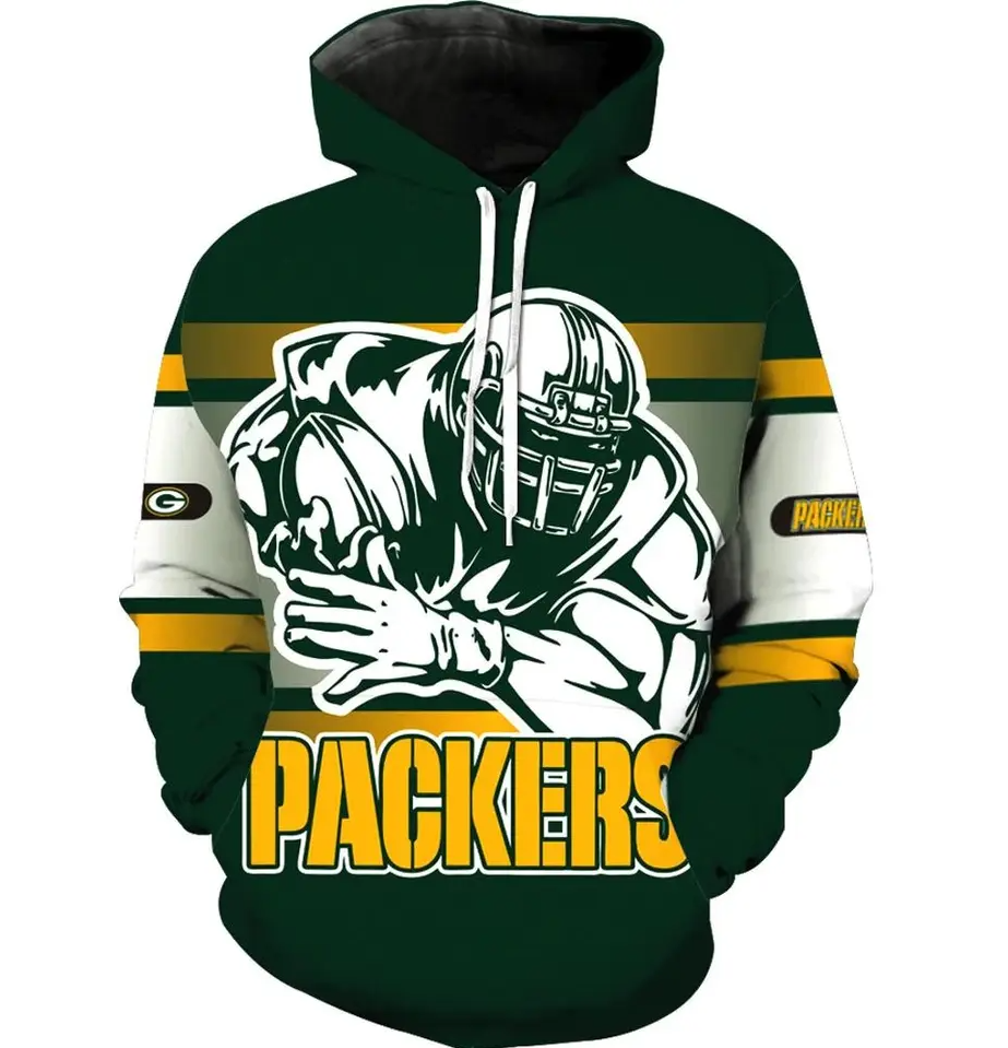 GreenAmerican Football Pattern Novelty Hoodies for Men Graphic Pullover Hooded Sweatshirt