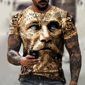 3D Printed Short Sleeve Men BACKWOODS Cigar O-neck Male men’s t-shirts(Brown)