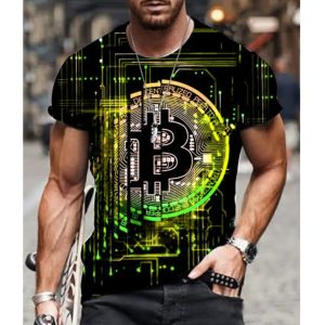 Street Trendy Graphic T shirt For Men Short Sleeve Round Neck Korean Fashion(Green Bitcoin Pattern) Street Trendy Graphic T shirt For Men Short Sleeve Round Neck Korean Fashion(Green Bitcoin Pattern)