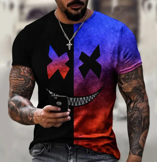 (Joker face pattern)Street Trendy Graphic T shirt For Men Short Sleeve Round Neck Korean Fashion