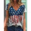 Women V-neck Casual T-shirt Customized Latest Design Women Casual Streetwear(American Flag) Women V-neck Casual T-shirt Customized Latest Design Women Casual Streetwear(American Flag)