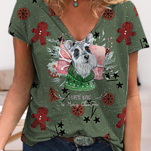V-neck 3D Printing Tshirts For Women Girls Summer Short Sleeve(Cute Dog)