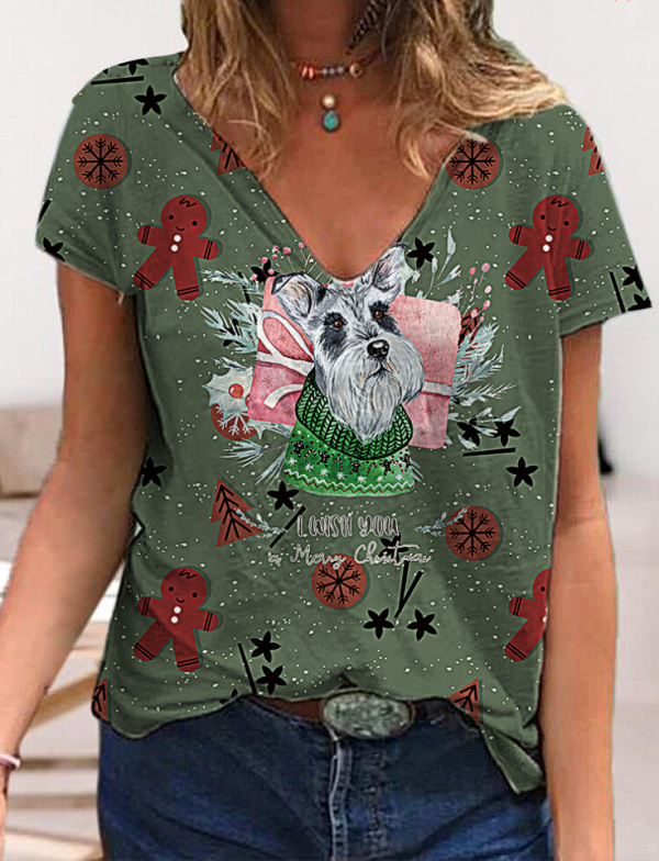 314 V-neck 3D Printing Tshirts For Women Girls Summer Short Sleeve(Cute Dog)