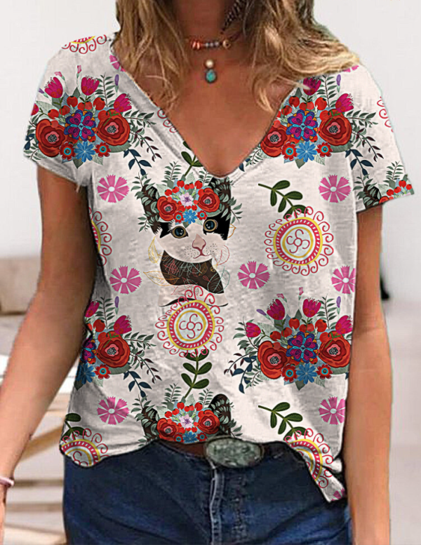 V-neck 3D Printing Tshirts For Women Girls Summer Short Sleeve(Cute Cute) V-neck 3D Printing Tshirts For Women Girls Summer Short Sleeve(Cute Cute)
