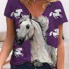 V-neck 3D Printing Tshirts For Women Girls Summer Short Sleeve(Cute Horse) V-neck 3D Printing Tshirts For Women Girls Summer Short Sleeve(Cute Horse)