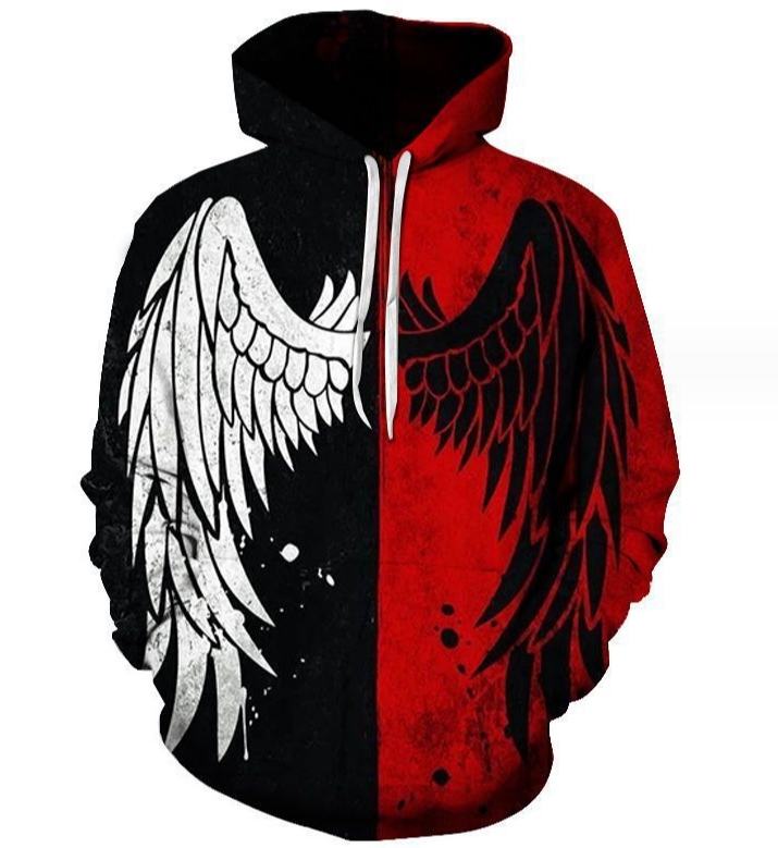 Hoodie Sweatshirt Men Women Pullover Hoody Tops Casual Sportswear Tops(Red Angel's Wings)