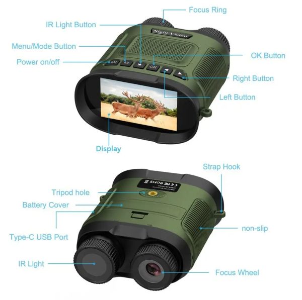 Digital Night Vision Monocular with Infrared Illuminator & Video Recording, 1080P Night Vision for Hunting, Camping