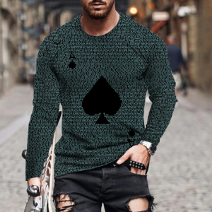 43 Cheap Men’s 3D Digital blackish green Printing Long Sleeve Party Casual Social Shirt Top
