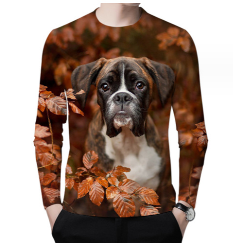 Cheap Men’s 3D Digital Dog Printing Long Sleeve Party Casual Social Shirt Top