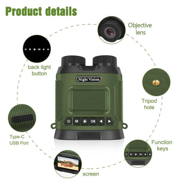 Digital Night Vision Monocular with Infrared Illuminator & Video Recording, 1080P Night Vision for Hunting, Camping