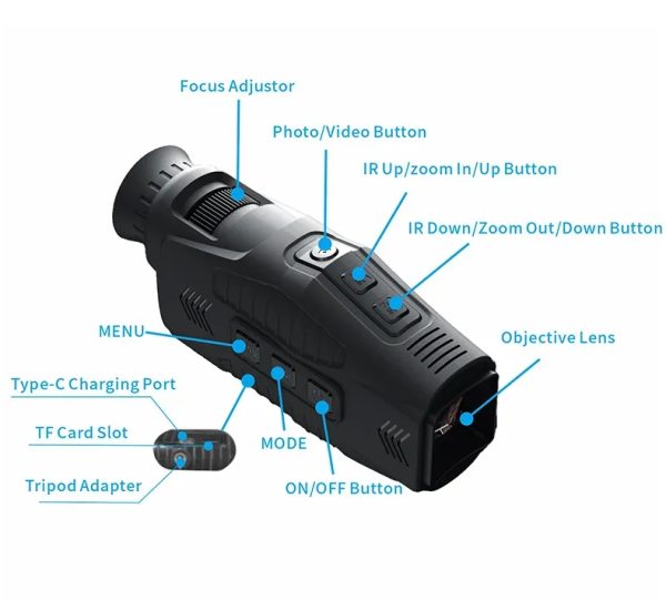 Digital Night Vision Monocular with Infrared Illuminator & Video Recording, 1080P Night Vision for Hunting, Camping