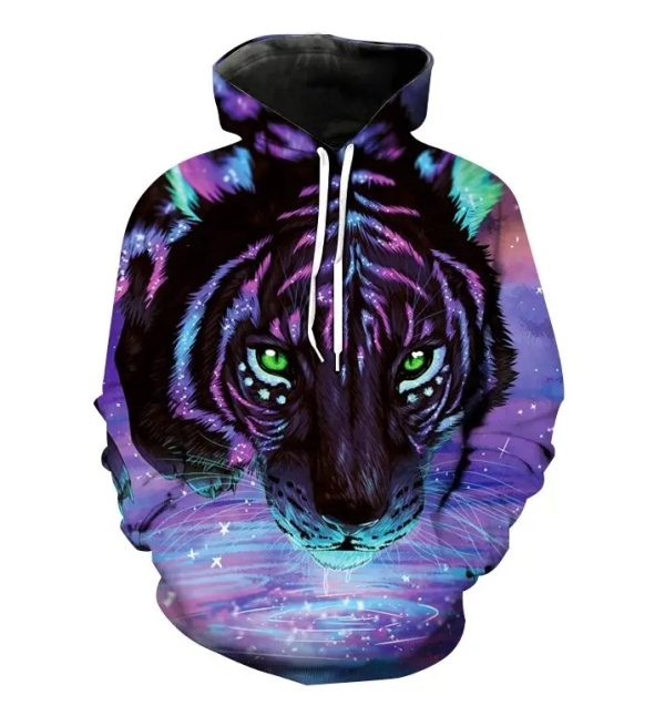 406 (Purple Tiger)Hoodie Pullover Sweatshirt Cartoon Anime Hoodie for men and women