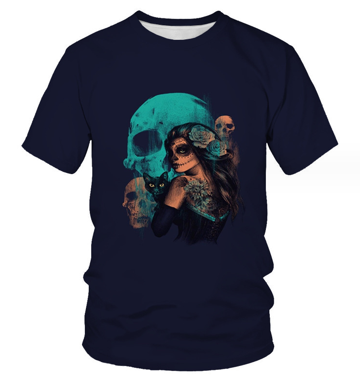 Design fashion skull pattern men's t-shirt custom polyester skull t shirts