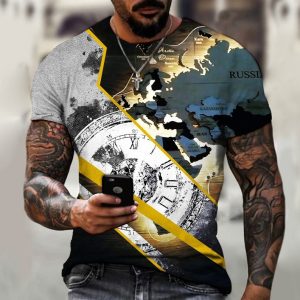 Casual Round Neck Short Sleeve Custom Graphic Print Skull T Shirt Men