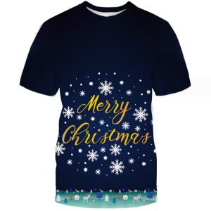 (Blue)Christmas Snowflakes Shirt Round neck Graphic Short Sleeve Unisex Printed Oversized T-shirt