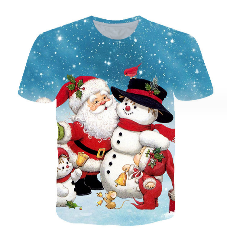 Christmas T-Shirt Men Snowman Shirt Print Cosplay Tshirt Printed Casual Funny Anime Clothes(Father Christmas and Christmas Snowman)