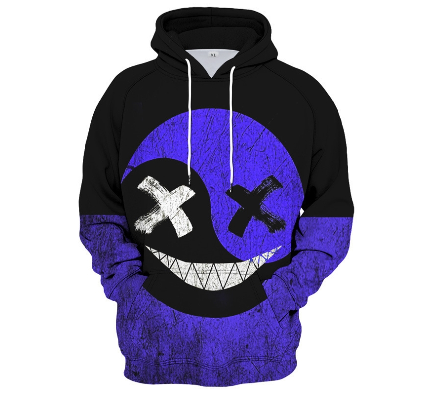 Hoodie Men's High Quality Cotton Polyester Printed Pullover Men Hoodie(Purple smiley face)