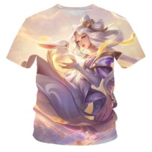 (Blue Cute Girl)3D digital printing Women's round collar casual short sleeves