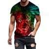 Street Hip-hop Anime Girl Funny Male T-shirt Short Sleeve 3d Printing Cartoon Painting(Lion)