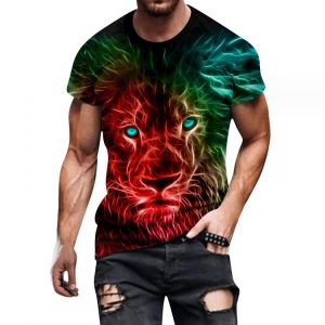 566 Street Hip-hop Anime Girl Funny Male T-shirt Short Sleeve 3d Printing Cartoon Painting(Lion)