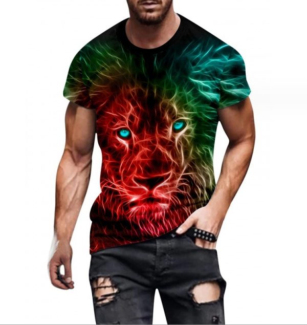 Street Hip-hop Anime Girl Funny Male T-shirt Short Sleeve 3d Printing Cartoon Painting(Lion)