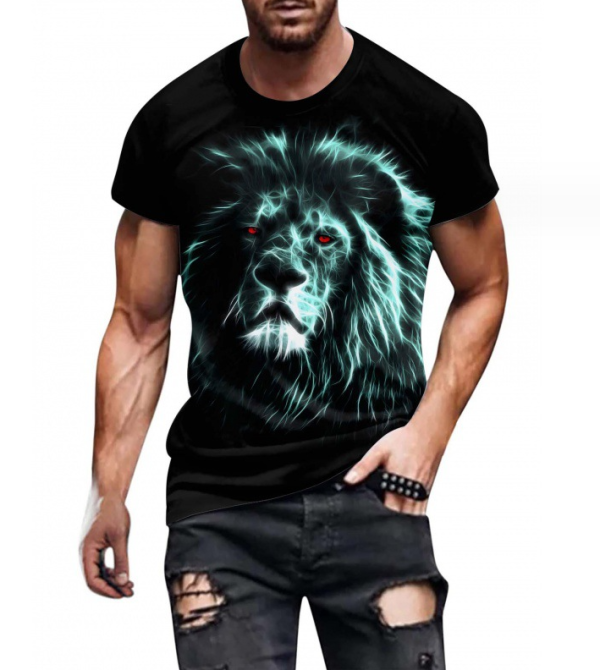 Street Hip-hop Anime Girl Funny Male T-shirt Short Sleeve 3d Printing Cartoon Painting(Green Lion)