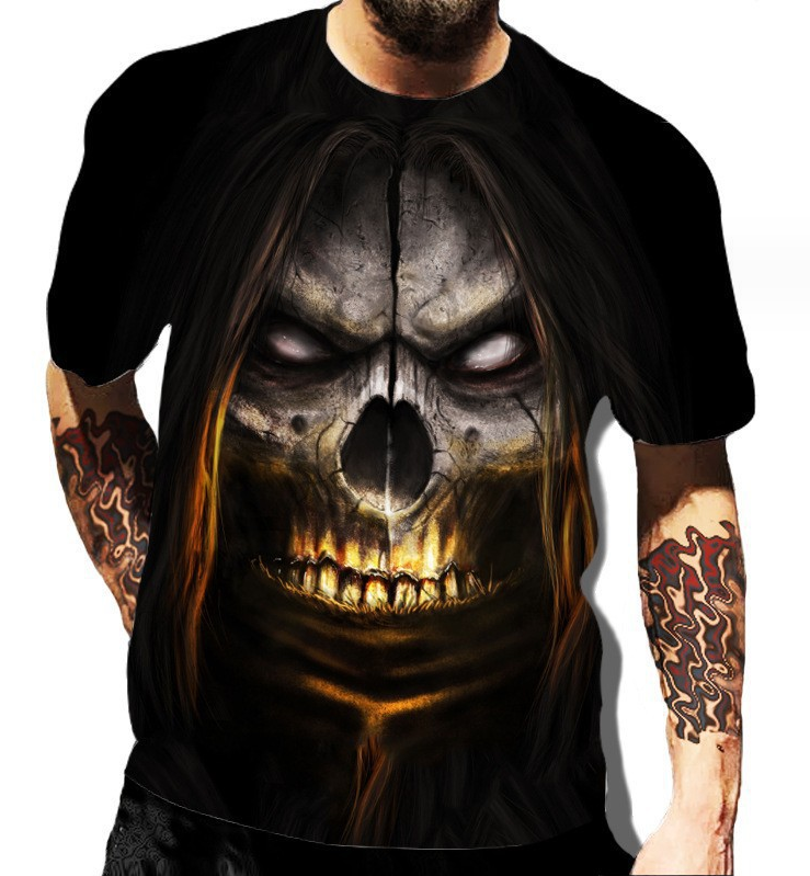 Full Print T-shirt Dye Sublimation Fast 3D Printing Round Collar Men's T-shirt(Grey Skull)