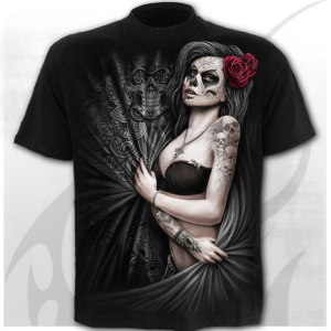 3D Skull T-shirt Men's Casual T-shirt Summer 3D Printing Round Neck Cool Shirt(Black Girl)