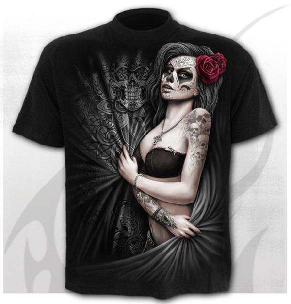 3D Skull T-shirt Men's Casual T-shirt Summer 3D Printing Round Neck Cool Shirt(Black Girl)